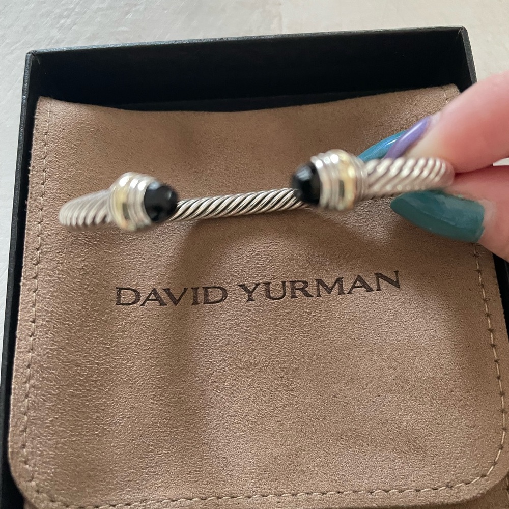 David Yurman Classic Cable 5mm Bracelet Sterling Silver with 14K Gold and Onyx - Picture 6 of 6